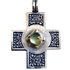 Konstantino Sterling 22K Blue Stone Cross Pendant Vintage